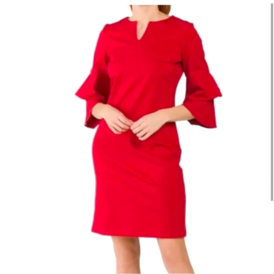 J. Mclaughlin Red Letty Double Tiered Bell Sleeve Midi Dress Size Medium